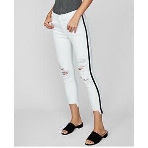 Express Cropped Legging Jeans, Size 6 — White with Black Side Stripe, NWT